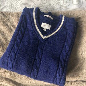 GANT rugger cable knit blue preppy v-neck sweater